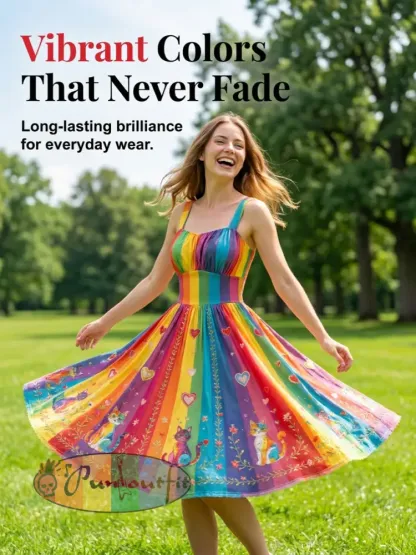 Women's Rainbow Floral Art Printed Dress