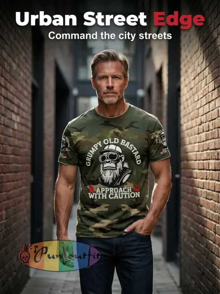 Men's 'grumpy old bastard approach with caution' T-shirts