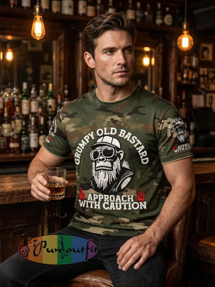 Men's 'grumpy old bastard approach with caution' T-shirts