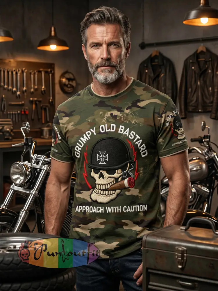 Men's 'grumpy old bastard approach with caution' T-shirts