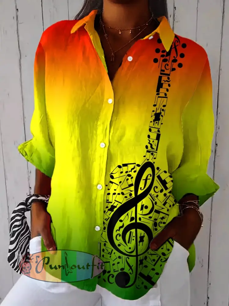 Women’s Reggae Rock Music Print Lapel Shirt Top