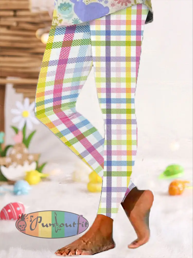 Women’s Easter Colorful Plaid Printed Leggings