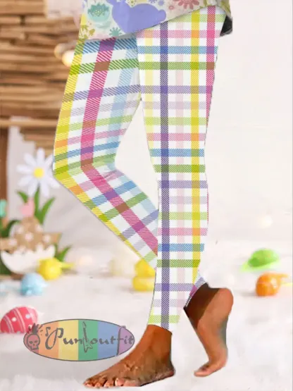 Women’s Easter Colorful Plaid Printed Leggings