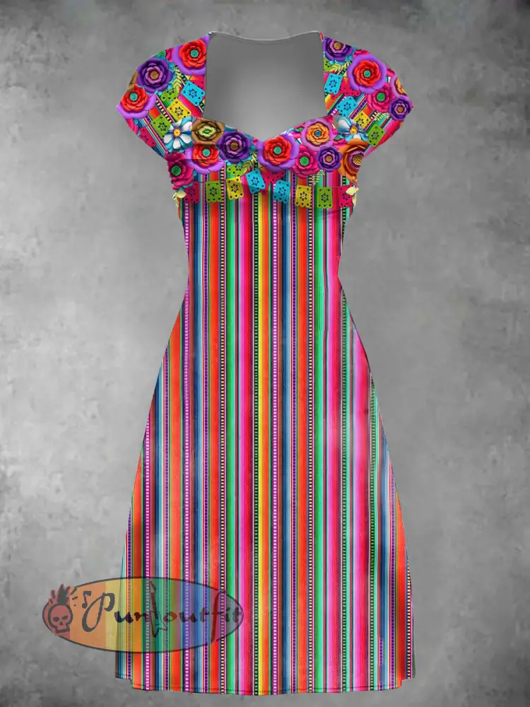 Women’s Cinco De Mayo Printed Vintage Casual Long Sleeve Midi Dress