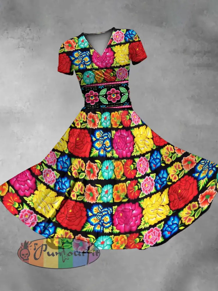 Women’s Mexico Cinco De Mayo Floral Art Printed Dress