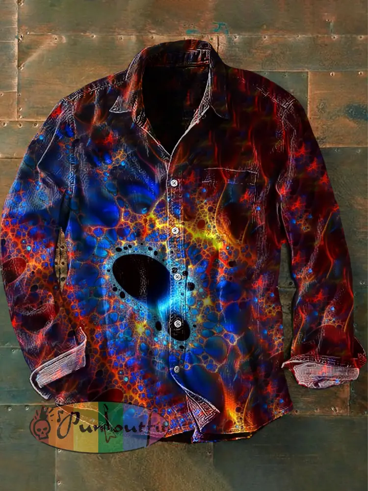 Unisex Men’s Vintage Western Colorful Swirls Abstract Print Casual Long Sleeve Shirt