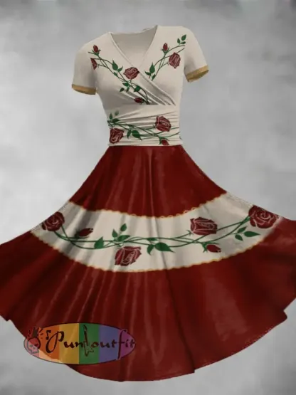 Women’s Mexican Fiesta Cinco De Mayo Floral Art Printed Dress