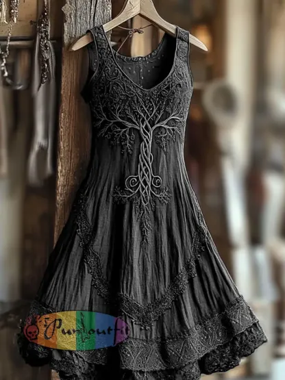 Women’s Vintage Viking Tree Of Life Gradient Linen Dress