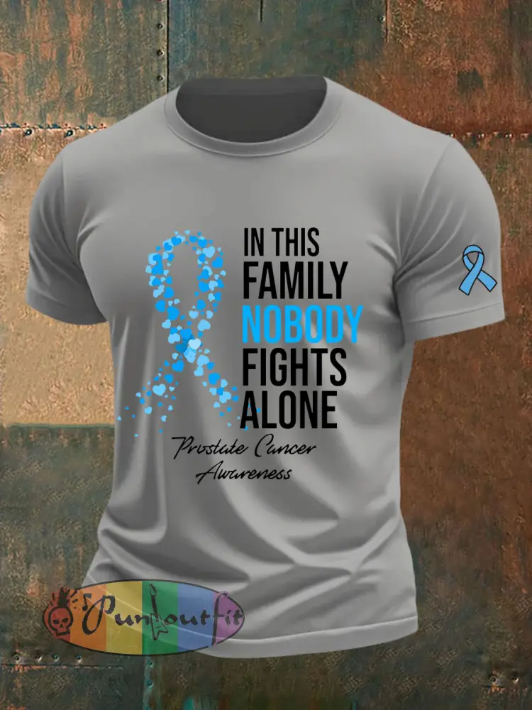 Men’s Prostate Cancer Awareness Print Casual T-Shirt - Light Gray · S