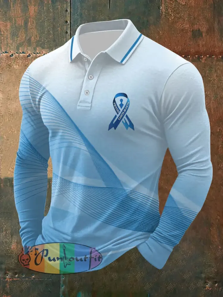 Men’s Prostate Cancer Awareness Print Casual Top - Light Blue · S