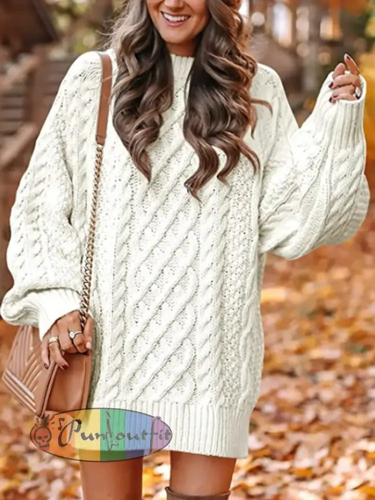 Women’s Chunky Knit Round Neck Pullover Sweater Dress
