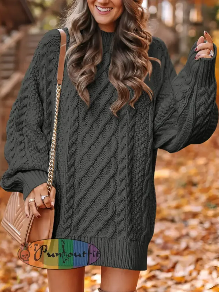 Women’s Chunky Knit Round Neck Pullover Sweater Dress
