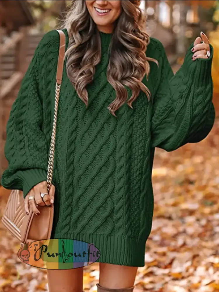 Women’s Chunky Knit Round Neck Pullover Sweater Dress