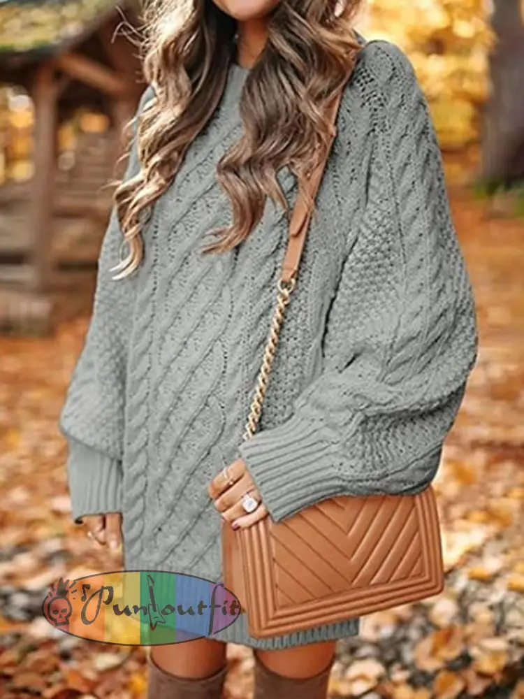 Women’s Chunky Knit Round Neck Pullover Sweater Dress