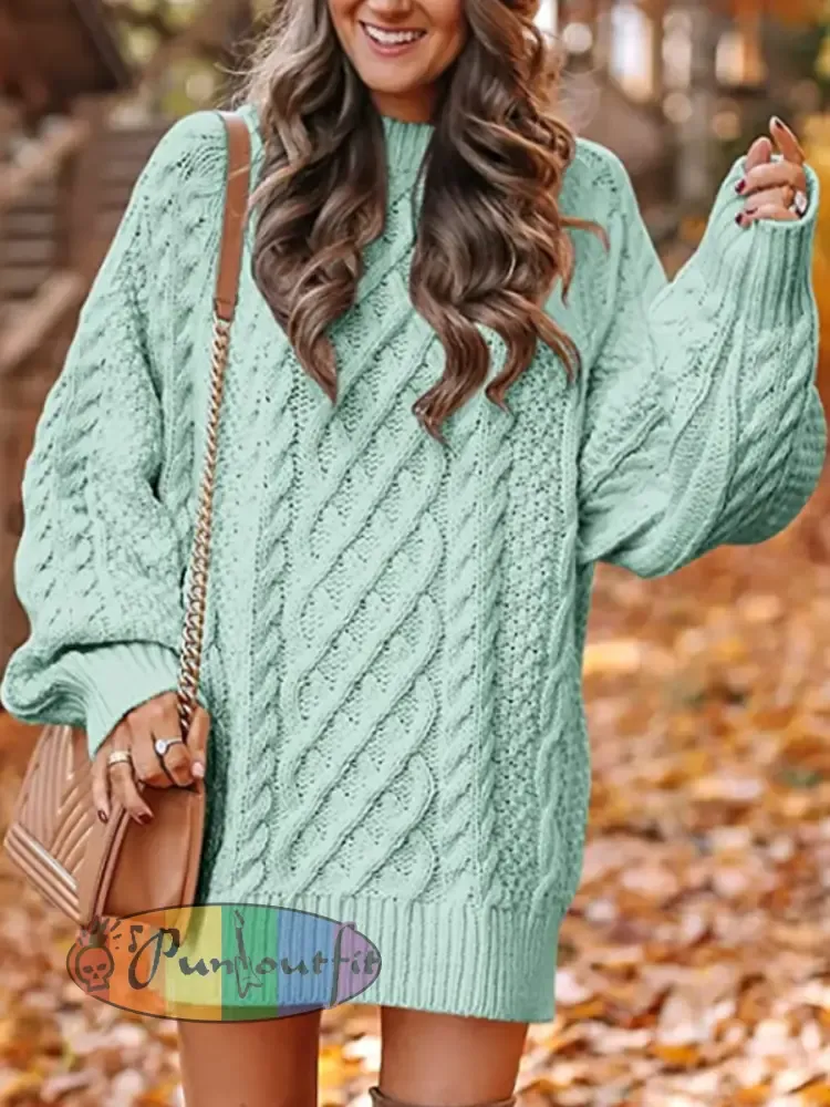 Women’s Chunky Knit Round Neck Pullover Sweater Dress