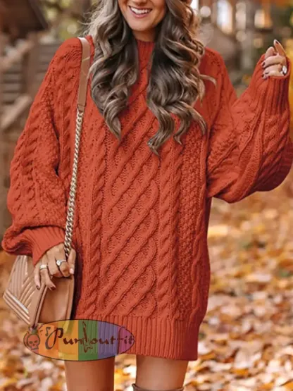 Women’s Chunky Knit Round Neck Pullover Sweater Dress