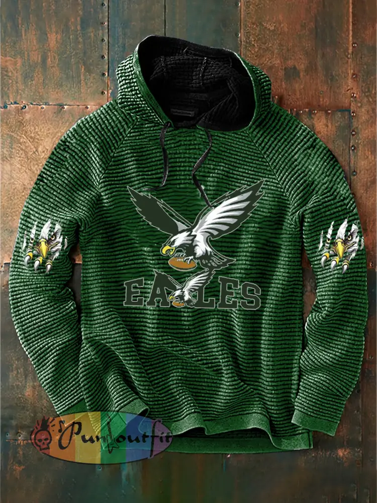 Vintage American Football Philadelphia Eagles Print Casual Cotton French Terry Hoodie