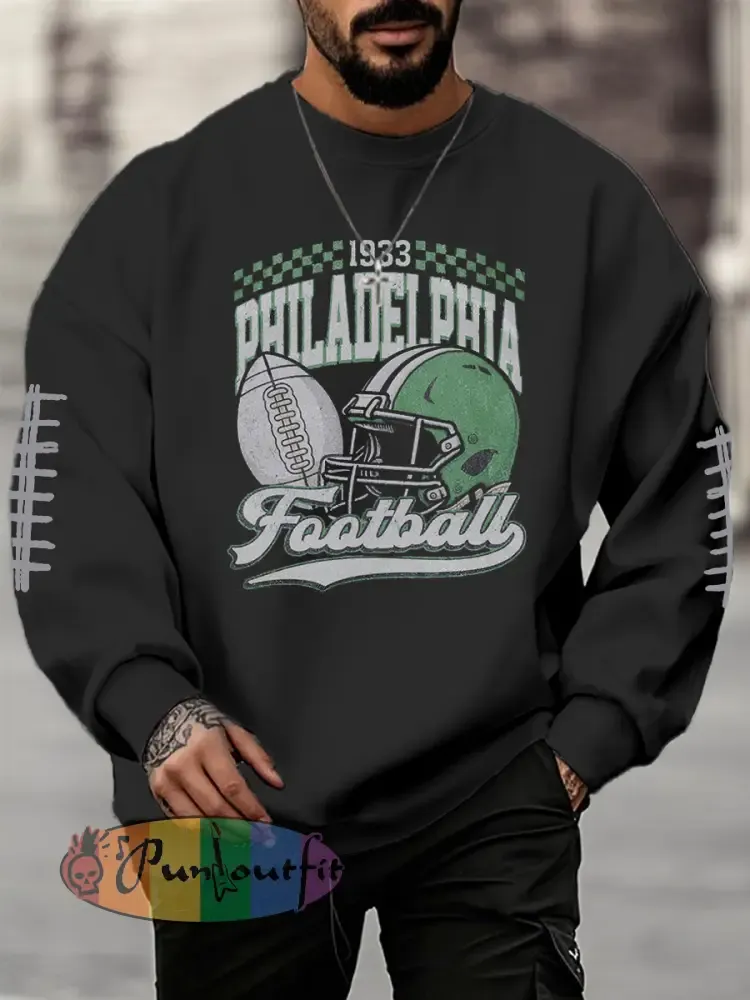 Men’s Football Fans Lovers Gameday Casual Crew Neck Sweatshirt