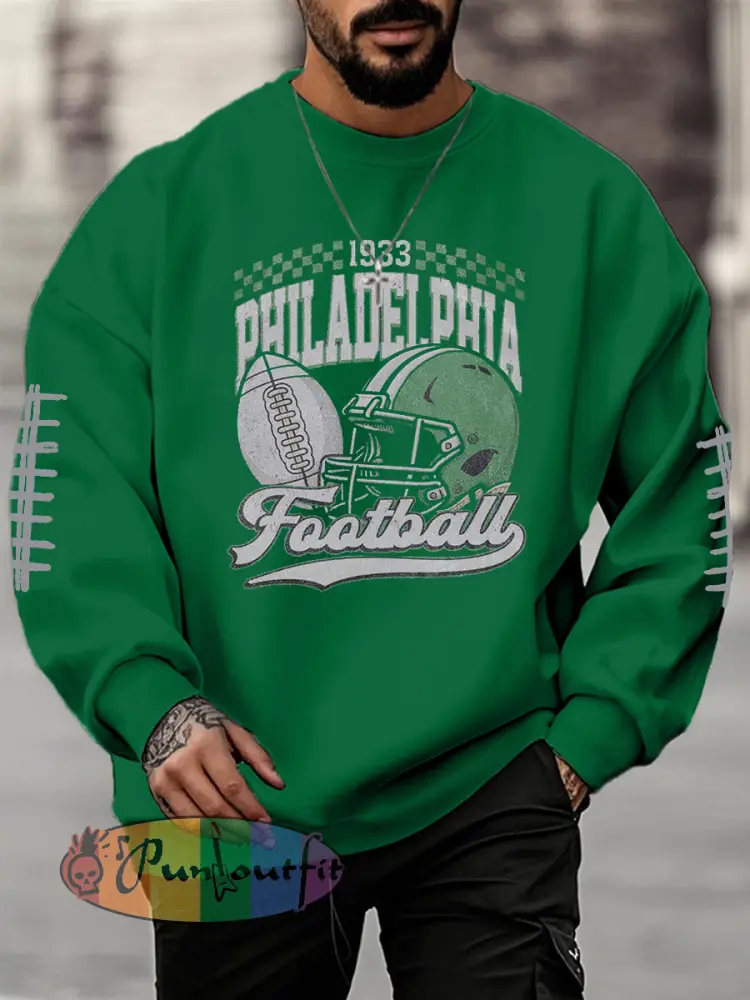 Men’s Football Fans Lovers Gameday Casual Crew Neck Sweatshirt