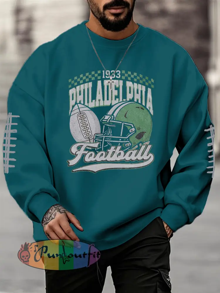 Men’s Football Fans Lovers Gameday Casual Crew Neck Sweatshirt