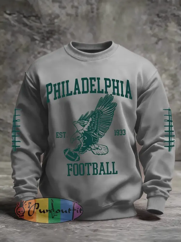 Men’s Football Fans Lovers Gameday Casual Crew Neck Sweatshirt