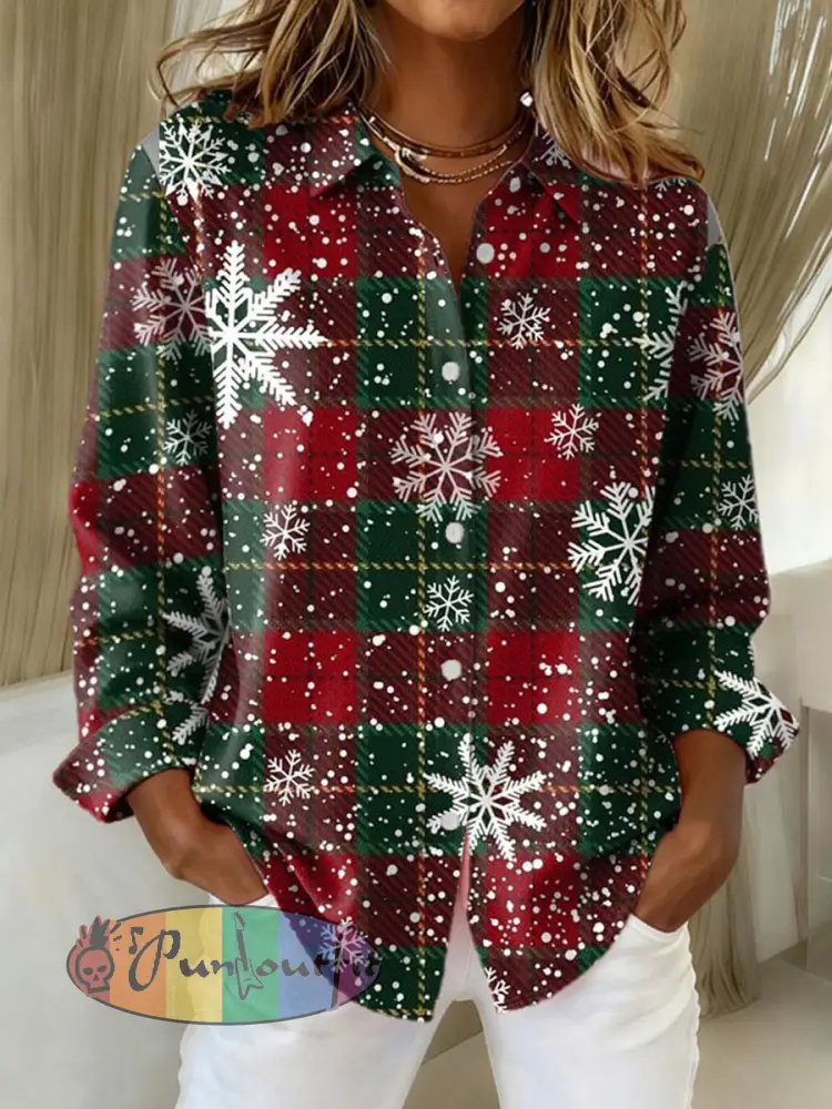 Women’s Christmas Plaid Snowflake Shirt