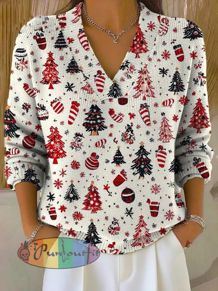 Women’s Christmas V-neck Imitation Sweater