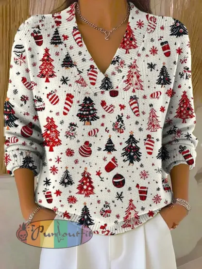 Women’s Christmas V-neck Imitation Sweater