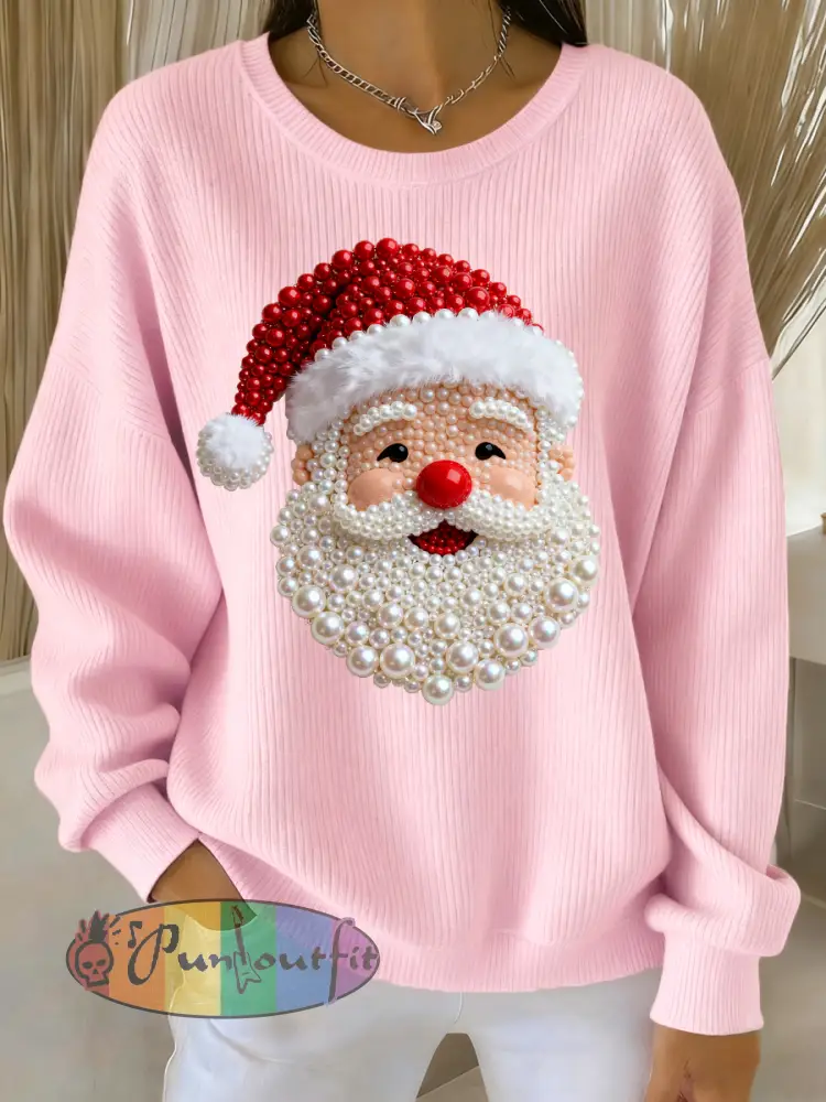 Women’s Christmas Pearl Santa Claus Print Casual Sweater