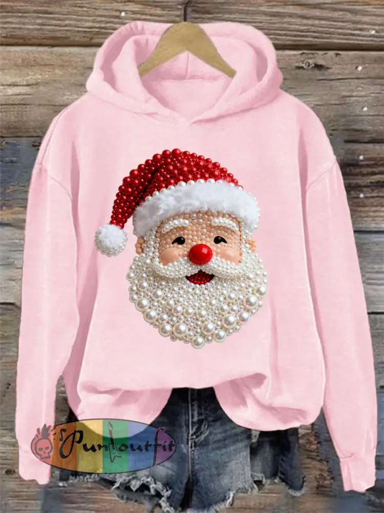 Women’s Christmas Pearl Santa Claus Print Casual Hoodie