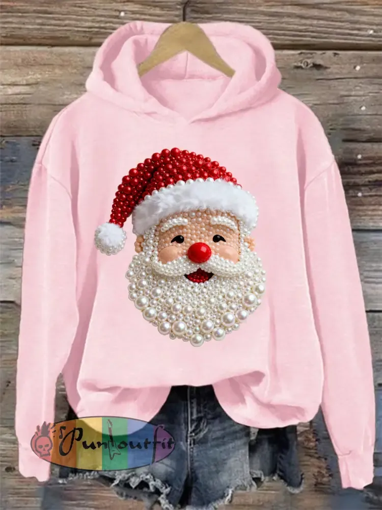 Women’s Christmas Pearl Santa Claus Print Casual Hoodie