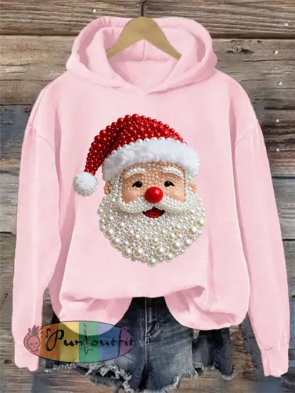 Women’s Christmas Pearl Santa Claus Print Casual Hoodie