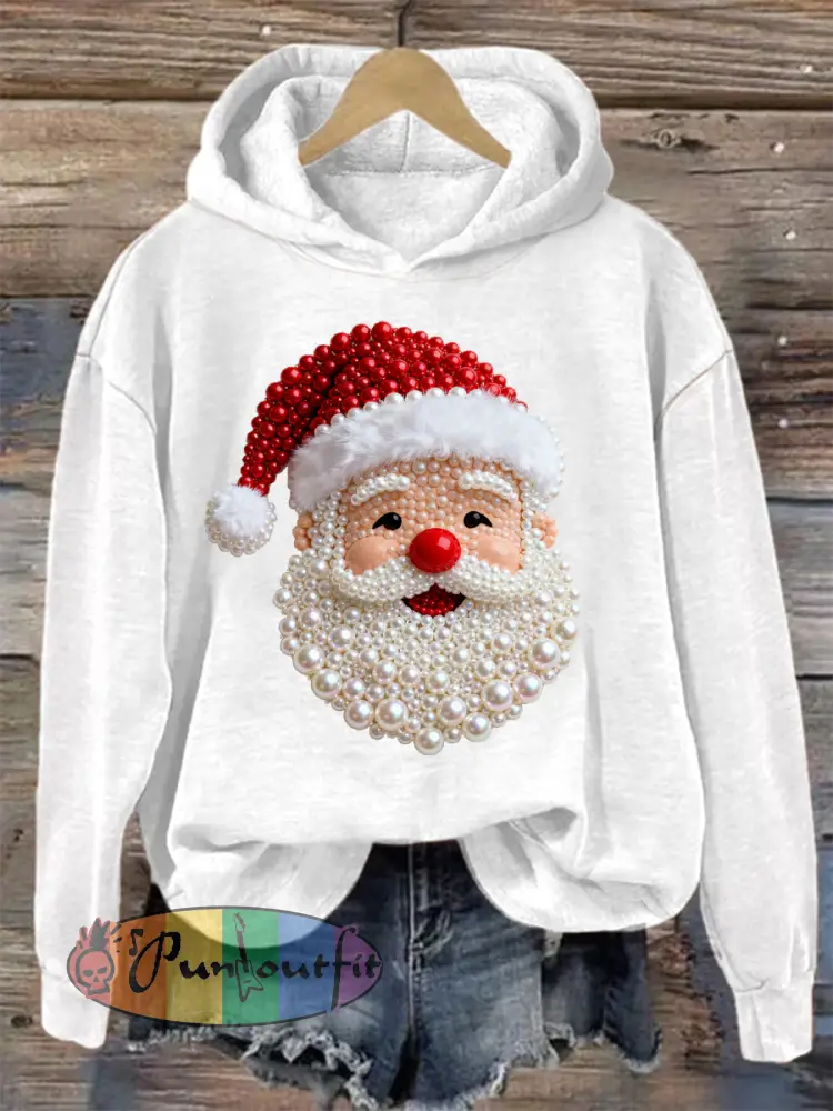 Women’s Christmas Pearl Santa Claus Print Casual Hoodie