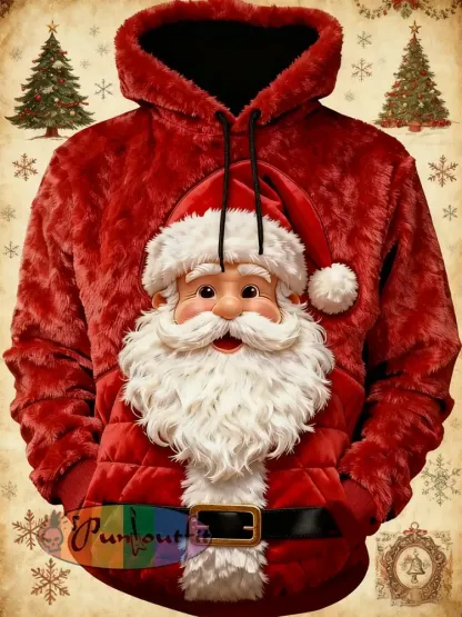 Men’s Christmas Santa Claus Art Oversized Drop-Shoulder Hoodie with Pockets
