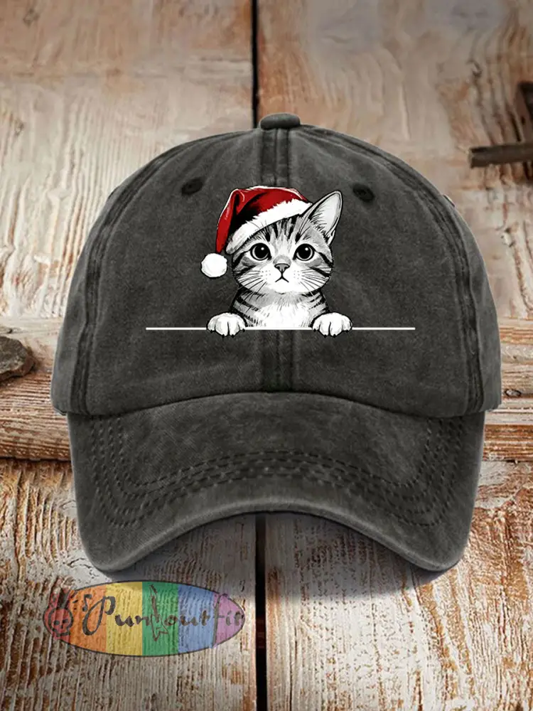 Unisex Christmas Hat Cat Print Hat