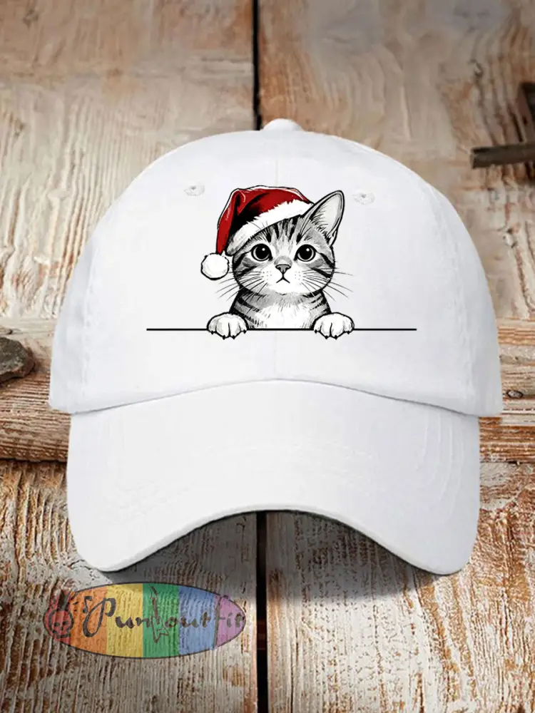Unisex Christmas Hat Cat Print Hat