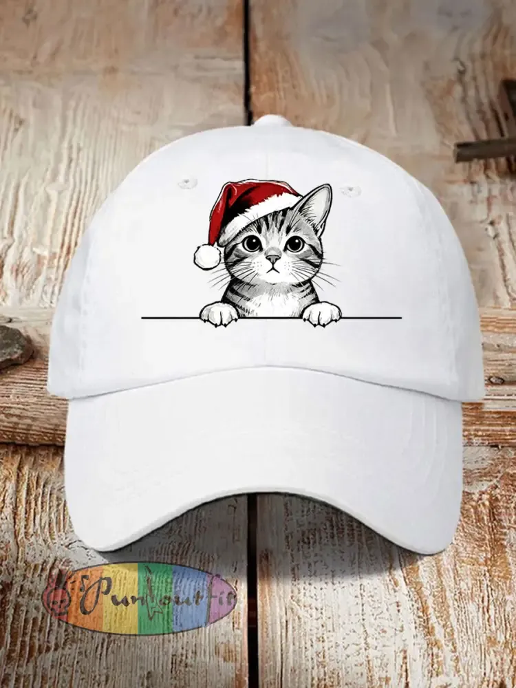 Unisex Christmas Hat Cat Print Hat