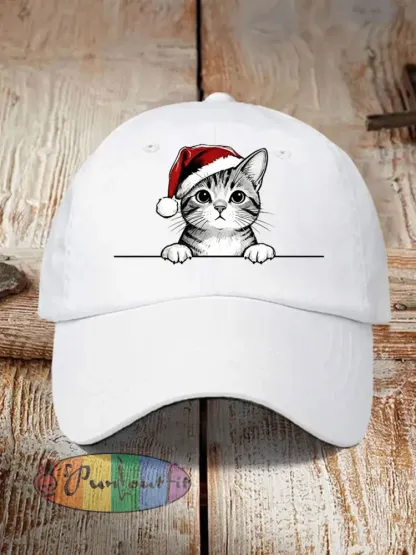 Unisex Christmas Hat Cat Print Hat