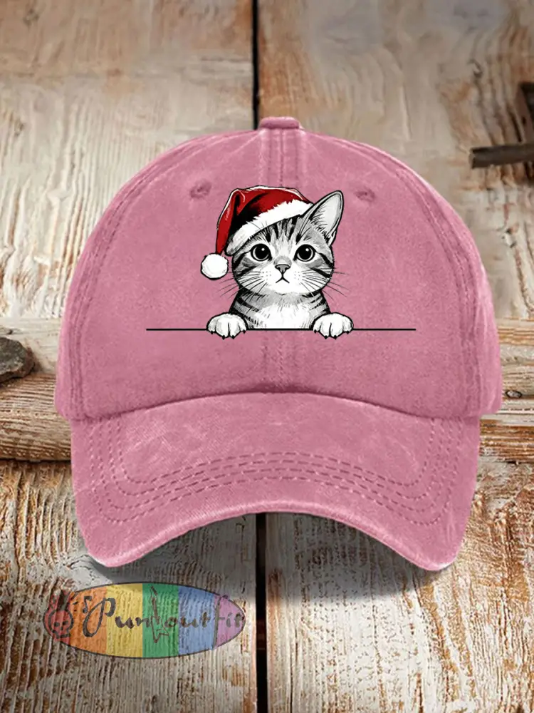 Unisex Christmas Hat Cat Print Hat