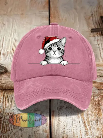 Unisex Christmas Hat Cat Print Hat