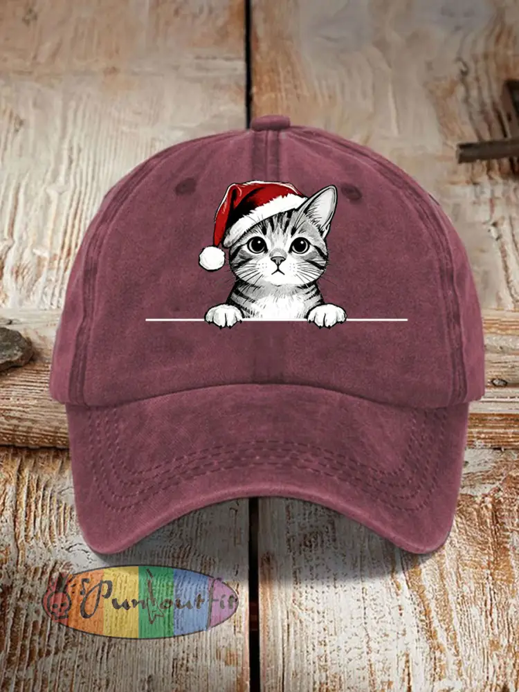 Unisex Christmas Hat Cat Print Hat
