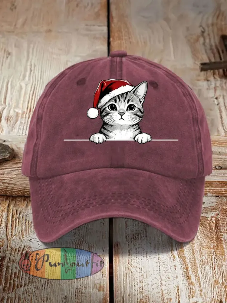 Unisex Christmas Hat Cat Print Hat
