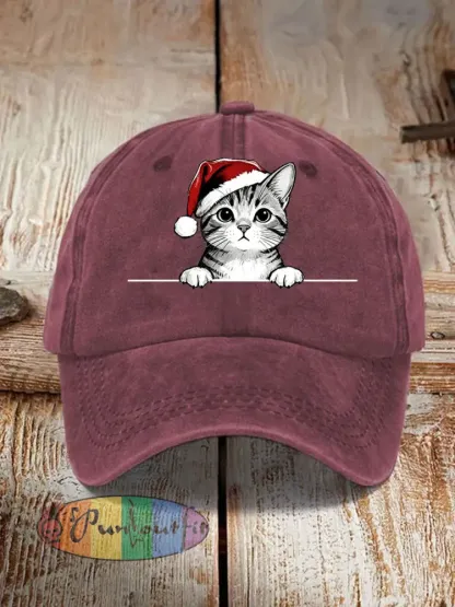 Unisex Christmas Hat Cat Print Hat