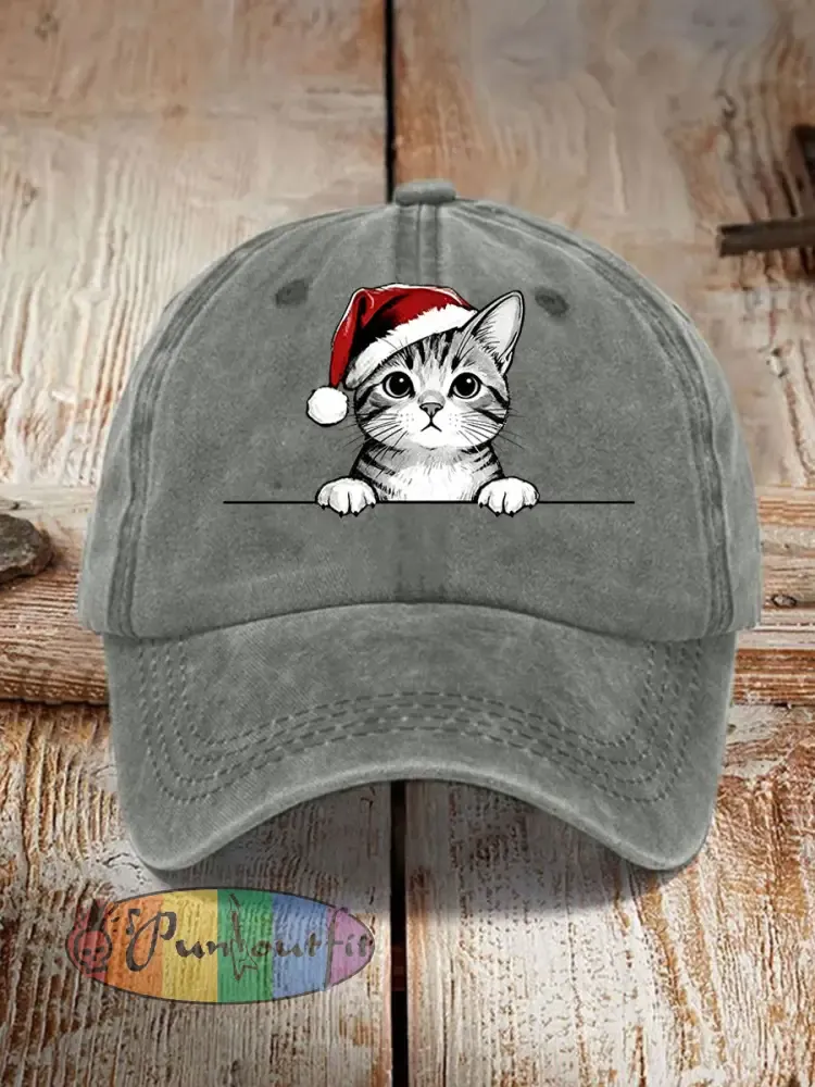 Unisex Christmas Hat Cat Print Hat