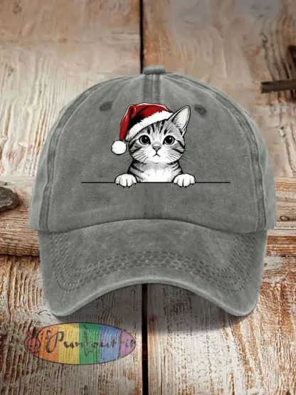 Unisex Christmas Hat Cat Print Hat