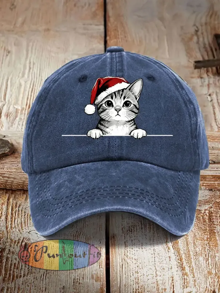 Unisex Christmas Hat Cat Print Hat