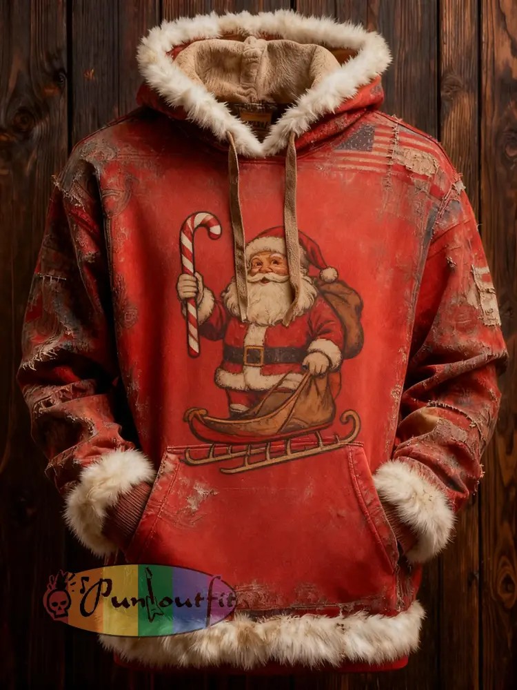 Men’s Retro Christmas Santa Claus Printed Hoodie