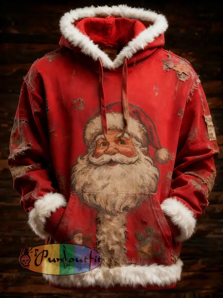 Men’s Retro Christmas Santa Claus Printed Hoodie