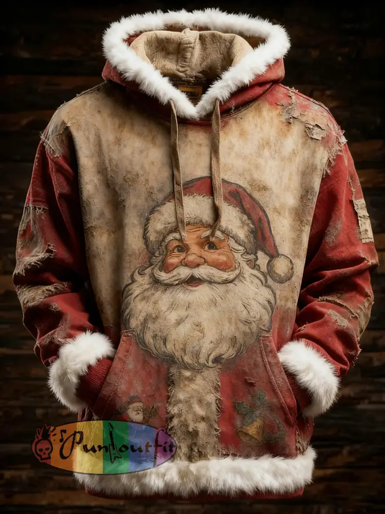 Men’s Retro Christmas Santa Claus Printed Hoodie