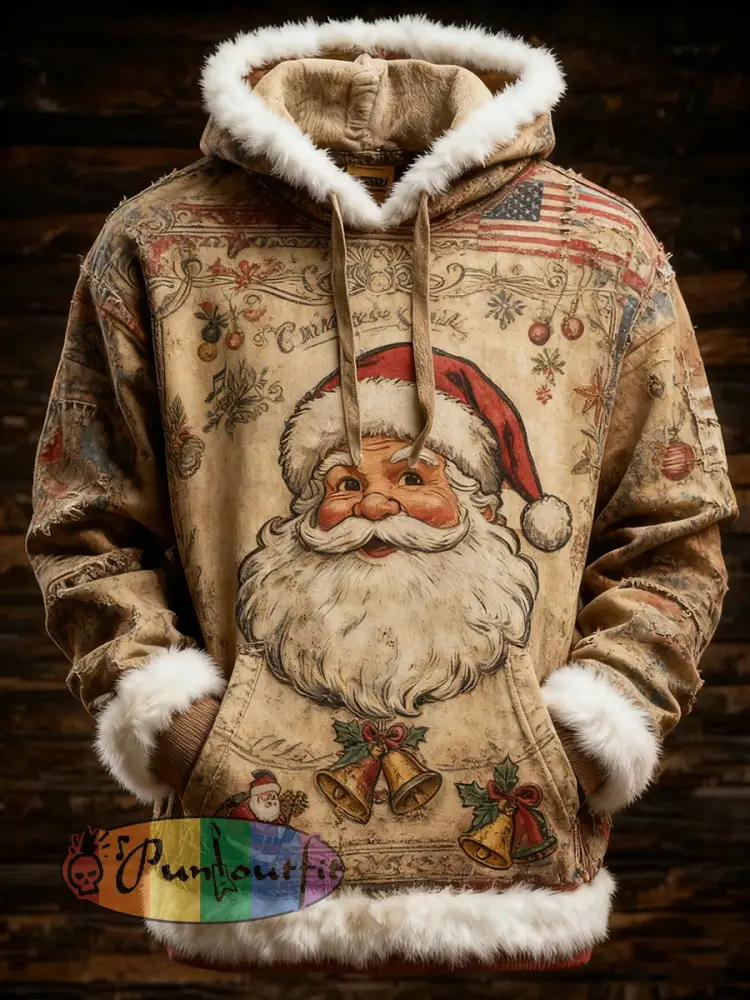 Men’s Retro Christmas Santa Claus Printed Hoodie